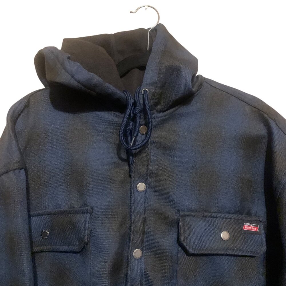 Dickies Mens Jacket 2XL Blue & Black Plaid Hooded Fleece Lining Chore - Picture 3 of 10
